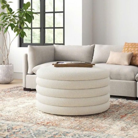 88003015 : Bàn Sofa, Ottoman Hình Tròn - Trắng Dove